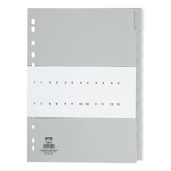 OTTO Office tabbladen, A4, met venstertabs 10-delig, grijs / transparante tabs, kunststof