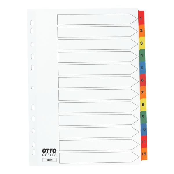 OTTO Office tabbladen, A4, 1-12 12-delig, wit / meerkleurige tabs, karton