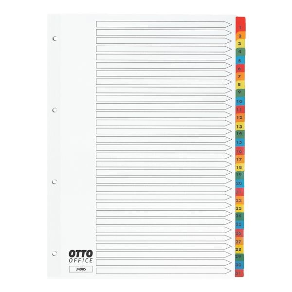 OTTO Office tabbladen, A4, 1-31 31-delig, wit / meerkleurige tabs, karton