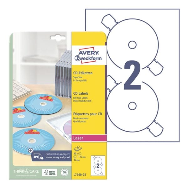 Avery Zweckform Pak van 50 cd-/dvd-etiketten �L7760-25�