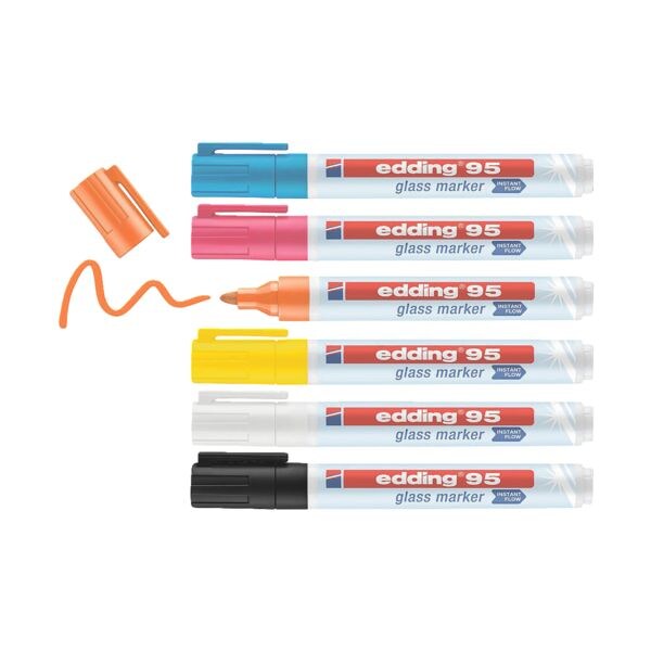 edding Set van 6 �edding 95� glasmarkers gesoorteerde kleuren
