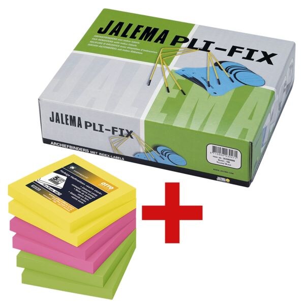 Jalema Archiefbinders Pli-Fix incl. blok herkleefbare notes extra sterk neon 75 x 75 mm, 6 stuks