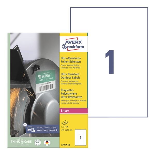 Avery Zweckform Ultra-resistente 210x297 mm folie-etiketten L7917-40
