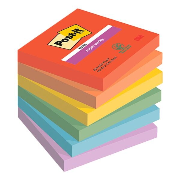 6x Post-it Super Sticky blok herkleefbare notes Playful Collection 7,6 x 7,6 cm, 540 bladen (totaal) 622-12SS-PLAY 6x Post-it Super Sticky blok herkleefbare notes Playful Collection 7,6 x 7,6 cm, 540 bladen (totaal) 622-12SS-PLAY
