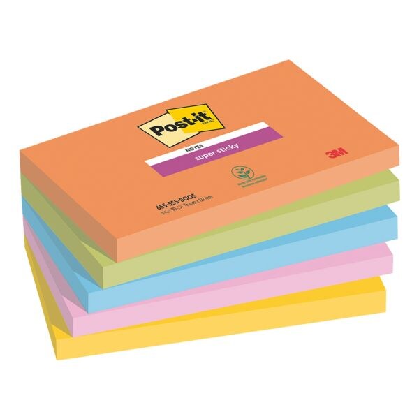 5x Post-it Super Sticky blok herkleefbare notes Boost Collection 12,7 x 7,6 cm, 450 bladen (totaal) 655-5SS-BOOS 5x Post-it Super Sticky blok herkleefbare notes Boost Collection 12,7 x 7,6 cm, 450 bladen (totaal) 655-5SS-BOOS
