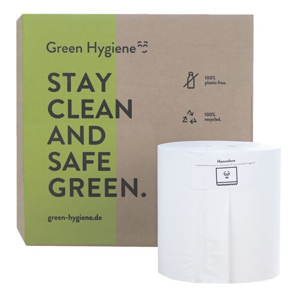 8x rol papieren handdoekjes Green Hygiene Hannelore  2-laags, hoogwit van gerecycleerd-tissue van 100% oud papier met eindeloos papier