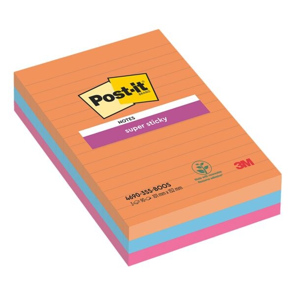 3x Post-it Super Sticky blok herkleefbare notes Boost Collectie gelinieerd 10,1 x 15,2 cm, 270 bladen (totaal) 4690-3SS-BOOS 3x Post-it Super Sticky blok herkleefbare notes Boost Collectie gelinieerd 10,1 x 15,2 cm, 270 bladen (totaal) 4690-3SS-BOOS