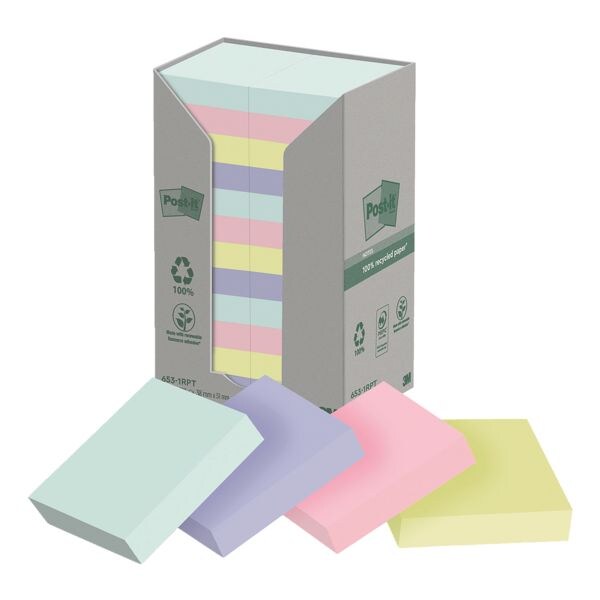 24x Post-it Notes (Recycle) blokken herkleefbare notes Recycling Notes 5,1 x 3,8 cm, 2400 bladen (totaal)