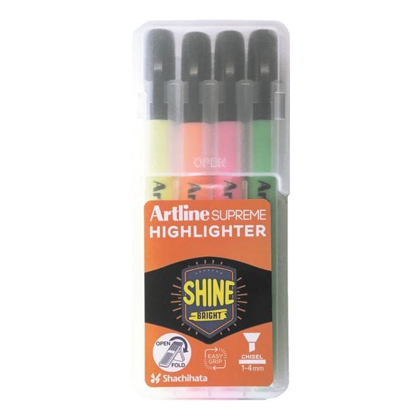 4x Artline Markeerstift Supreme Shine Bright, schuine punt