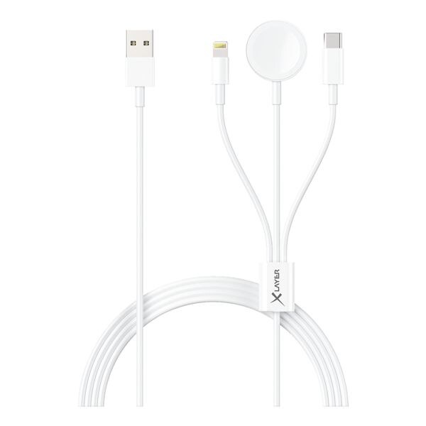 Xlayer Must-Have: 3in1 multifunctionele kabel voor iPhones (Lightning) Apple Watch (Wireless) en met USB-C Xlayer Must-Have: 3in1 multifunctionele kabel voor iPhones (Lightning) Apple Watch (Wireless) en met USB-C