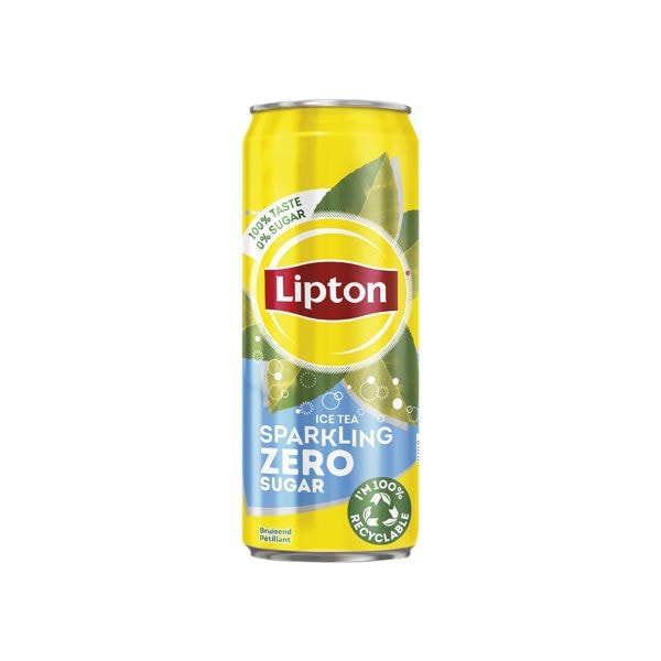 Lipton Pak met 24 ijsthee blikjes Sparkling Zero Sugar 330 ml Sleek blikje