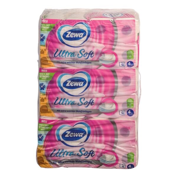 Zewa Toiletpapier Ultra Soft 4-laags, wit, roze - 48 rollen (3 pakken van 16 rollen)