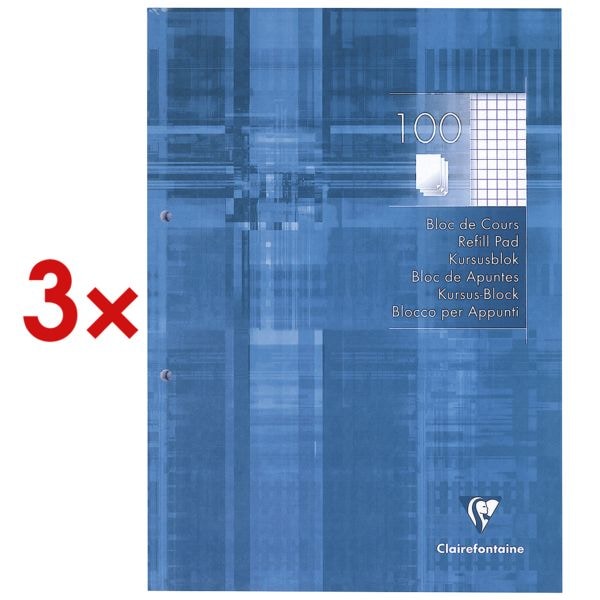 3x collegeblok Clairefontaine A4 geruit, 100 bladen