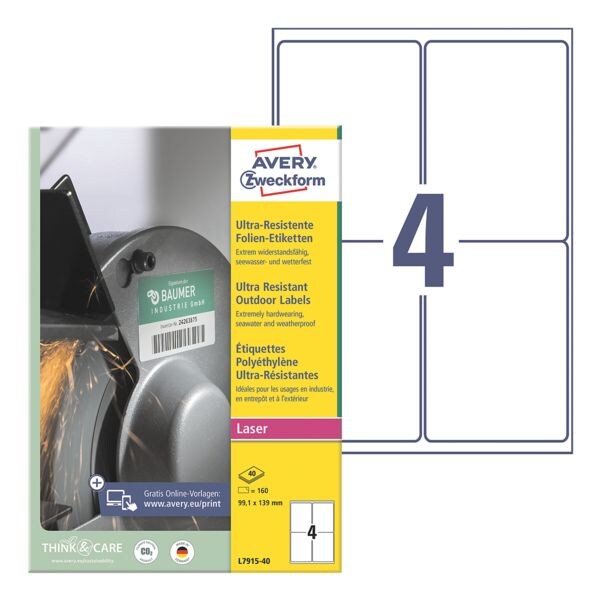 Avery Zweckform Folie etiketten ultrasterk 99 x 139 mm