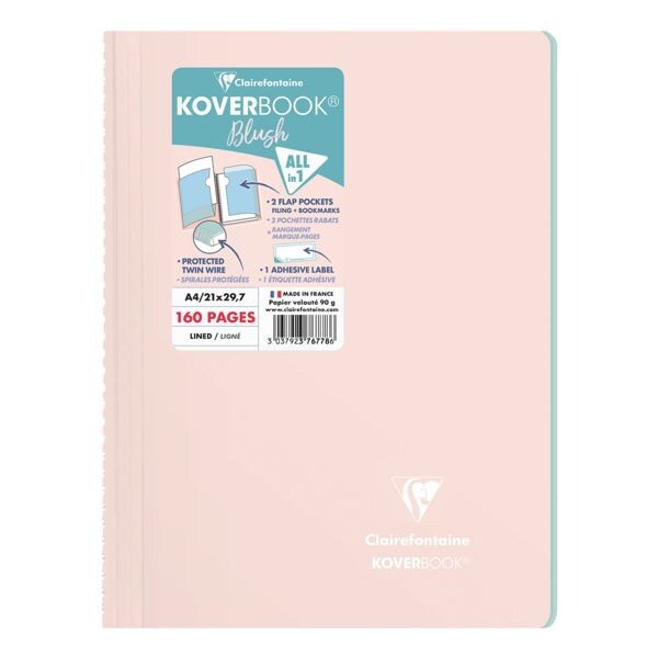 Clairefontaine collegeblok Koverbook Blush A4 gelinieerd, 80 bladen