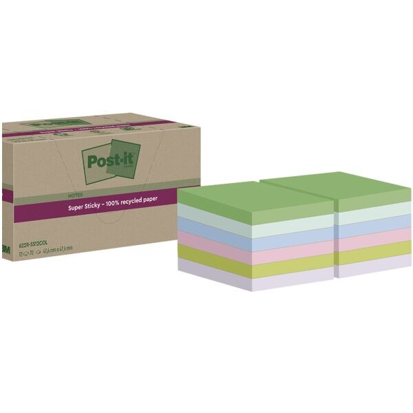 Post-it Super Sticky Recycling herkleefbare notes Super Sticky Recycling Notes 4,76 x 4,76 cm, 840 bladen (totaal)