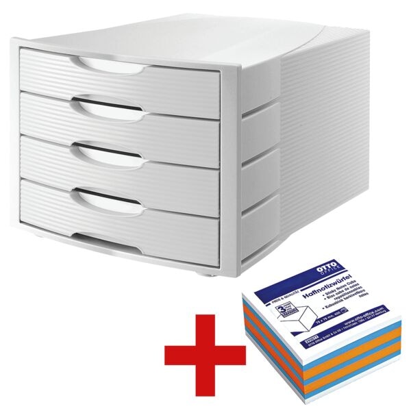OTTO Office Ladebox voor A4 / C4 incl. blok herkleefbare notes 75 x 75 mm Brilliant-Mix 3-kleuren