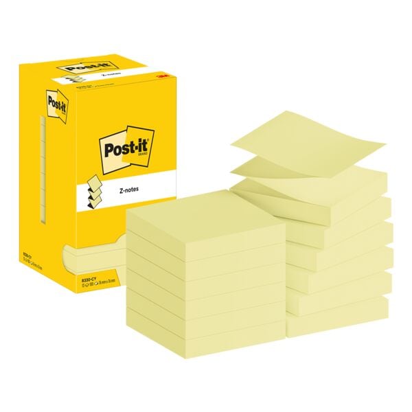 12x Post-it Notes 7,6 x 7,6 cm, 100 bladen (totaal), geel 12x Post-it Notes 7,6 x 7,6 cm, 100 bladen (totaal), geel