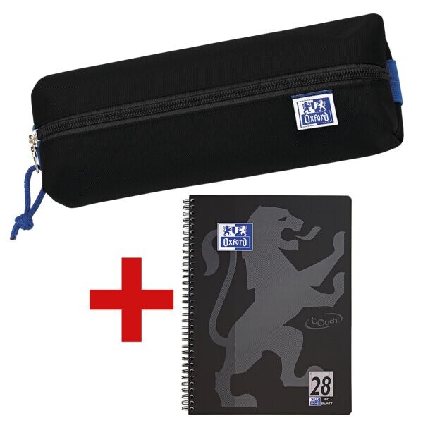 Oxford Kleine etui met elastiek rechthoekig zwart incl. �Touch� A4+ collegeblok geruit