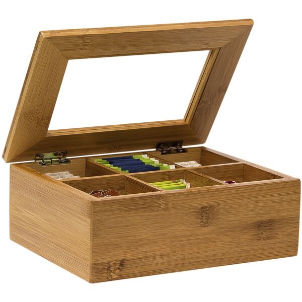 relaxdays Theedoos - bamboe - 6 vakken