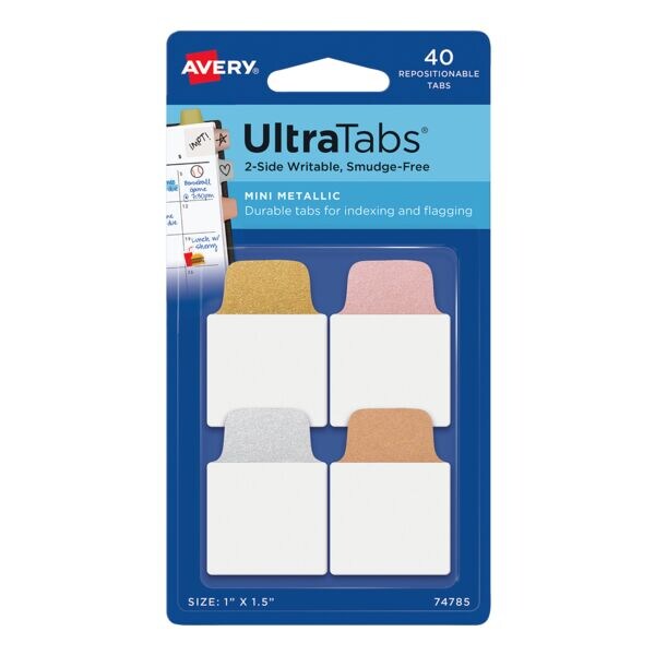 40x Avery Zweckform indexstroken UltraTabs - metaal 25,4 x 38,1 mm, kunststof
