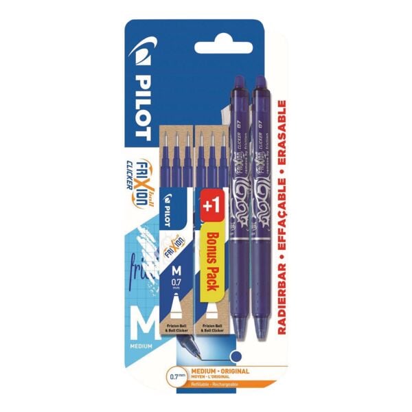 Pilot Rollerbalpen + navullingen FriXion Ball Clicker 0.7 blauw bonuspak niet documentecht, uitgumbaar