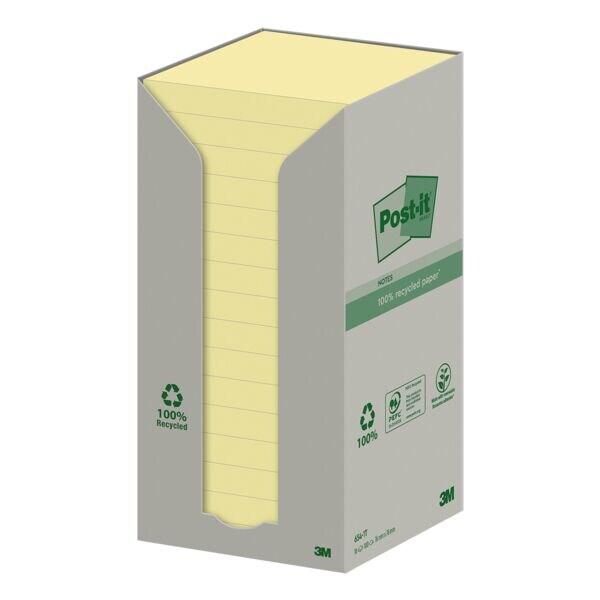 16x Post-it Super Sticky Recycling herkleefbare notes Notities voor recycling 7,6 x 7,6 cm, 1600 bladen (totaal), geel
