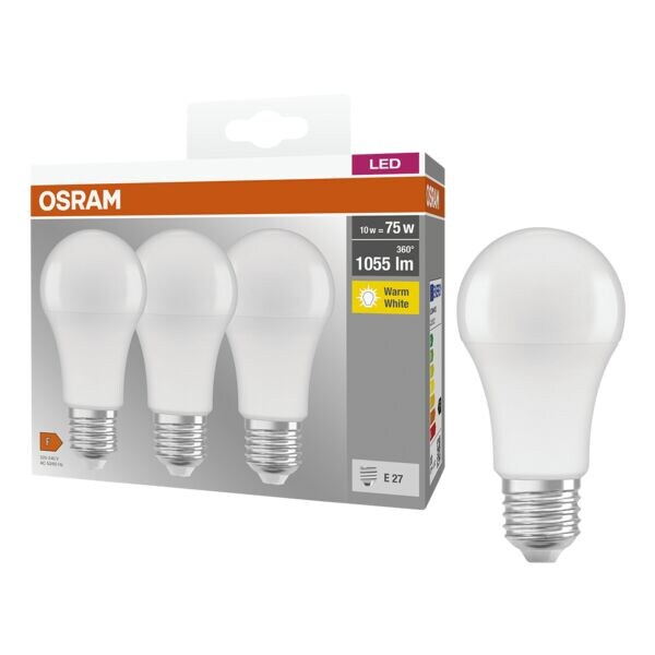 Osram 3x LED lamp Base Classic A 10 W E27 2700 K