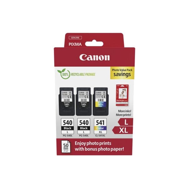 Canon Photo Value Pack: inktpatronen set 2x PG-540L & CL-541XL + foto glanzend papier 10x15 cm
