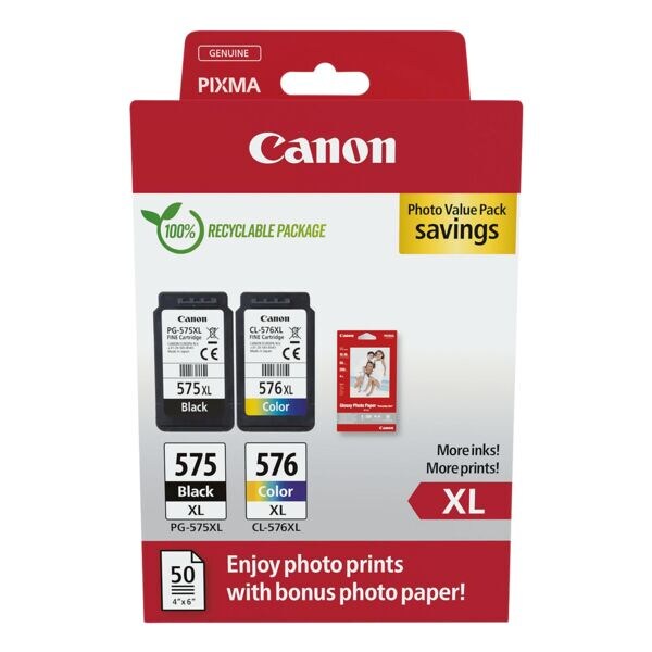 Canon Value pak: inktpatronen �PG-575XL� & �CL-576XL� incl. 50 bladen fotopapier 10x15 cm