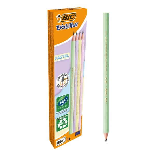 12x Houtvrij potlood BIC Evolution pastel, HB, zonder gom