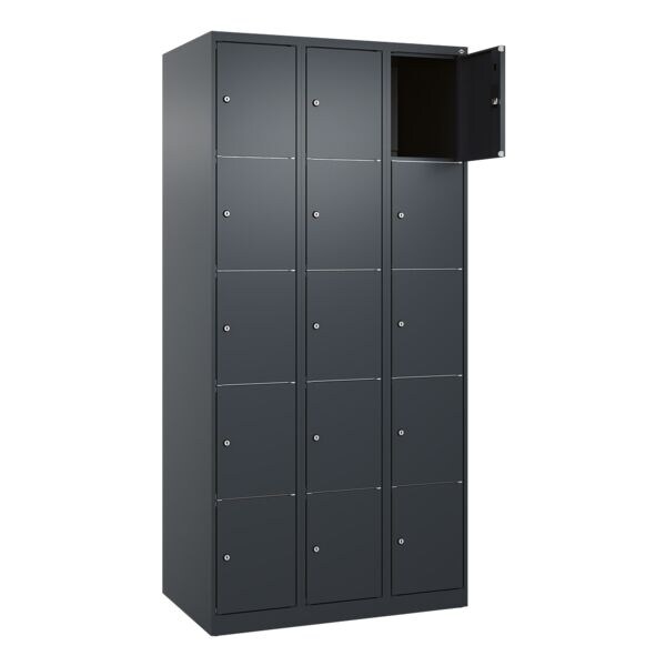 CP kast met kluisjes Classic Plus corpus antraciet, 3x5, staal, vloerstaand, 90 x 185 cm