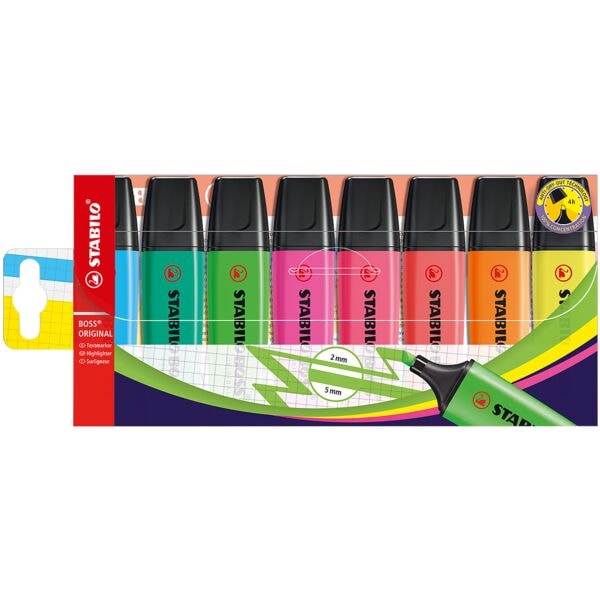 8x STABILO Markeerstift BOSS&reg; Original navulbaar schuine punt