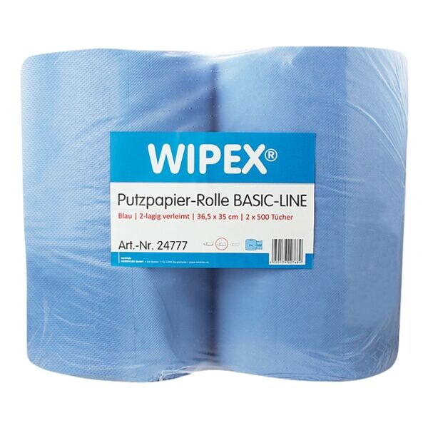 WIPEX Poetspapierrol »BASIC-Line« 2-laags blauw 2x 500 bladen WIPEX Poetspapierrol »BASIC-Line« 2-laags blauw 2x 500 bladen