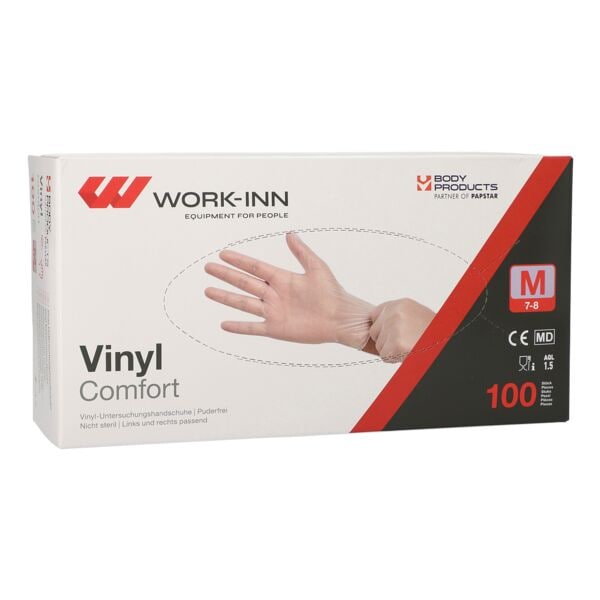 100 Papstar wegwerphandschoenen WORK-INN Comfort vinyl, Maat M transparant 