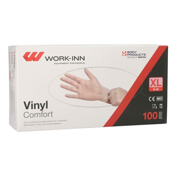 100 Papstar wegwerphandschoenen WORK-INN Comfort vinyl, Maat XL transparant 