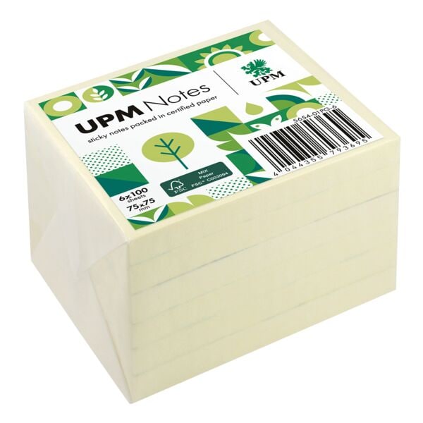 6x UPM Herkleefbare notes »5654-01PG-6« in pergamijn verpakt 7,5 x 7,5 cm, 600 bladen (totaal), geel 6x UPM Herkleefbare notes »5654-01PG-6« in pergamijn verpakt 7,5 x 7,5 cm, 600 bladen (totaal), geel