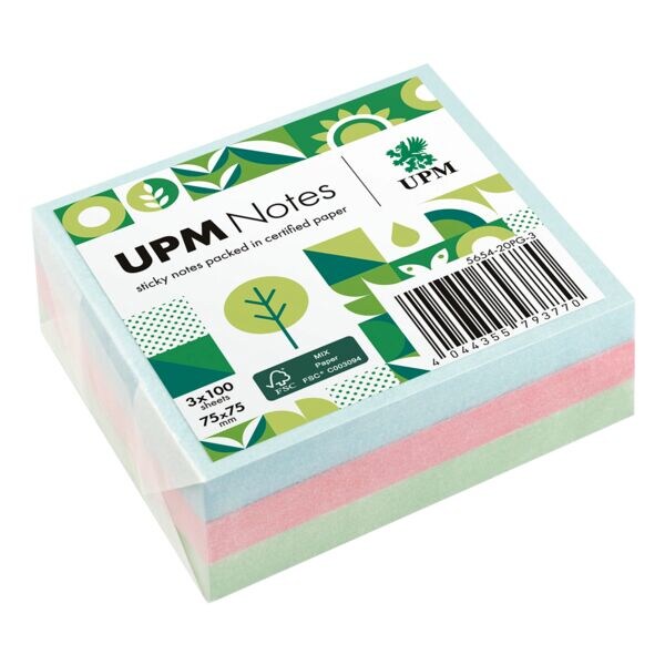 3x UPM Herkleefbare notes 5654-20PG-3 in pergamijn verpakt 7,5 x 7,5 cm, 300 bladen (totaal)