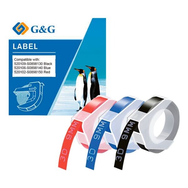 G&G Pak met 3 3D-embossing tape vervangt S0898130 / S0898140 / S0898150 9 mm x 3 m gekleurd