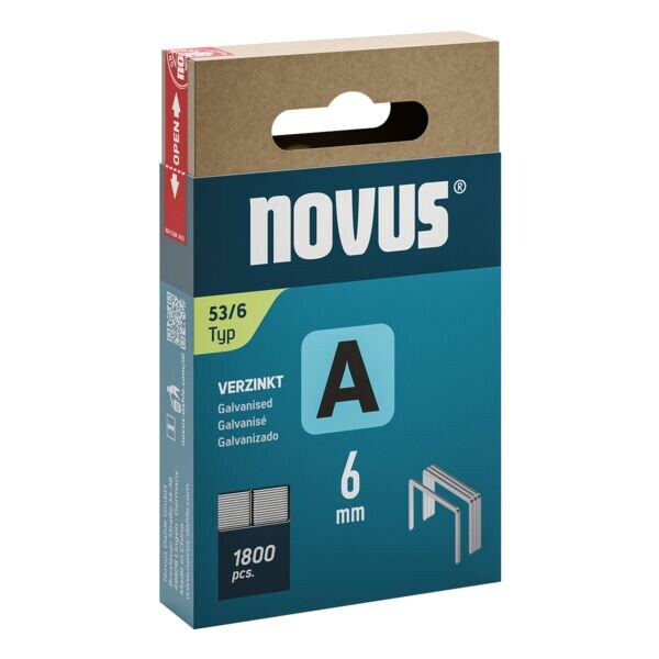 Novus Pak met 1800 fijndraads nieten »A 53/6« 6 mm gegalvaniseerd Novus Pak met 1800 fijndraads nieten »A 53/6« 6 mm gegalvaniseerd