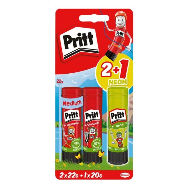 Pritt 2 lijmstiften »Original« 22 g + 1 lijmstift »Neon« 20 g