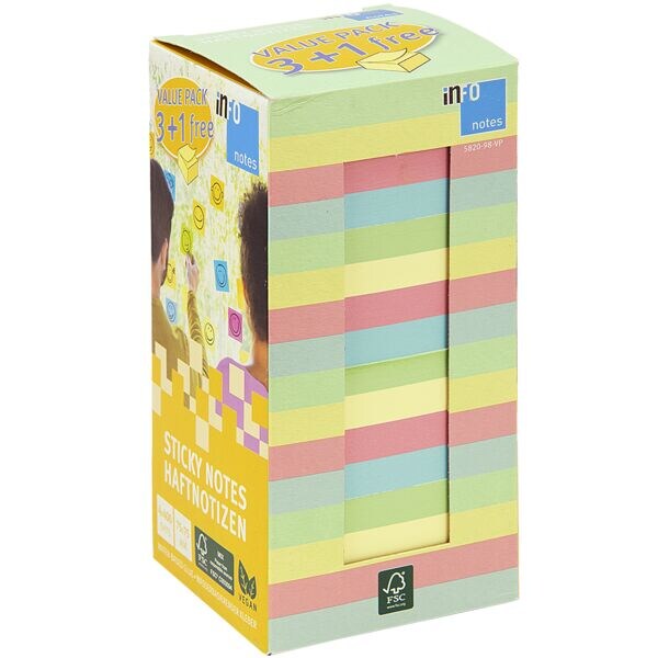inFo Pak met 4 kubussen herkleefbare notes Pastell Farbmix 4 x 400 bladen voordeelverpakking