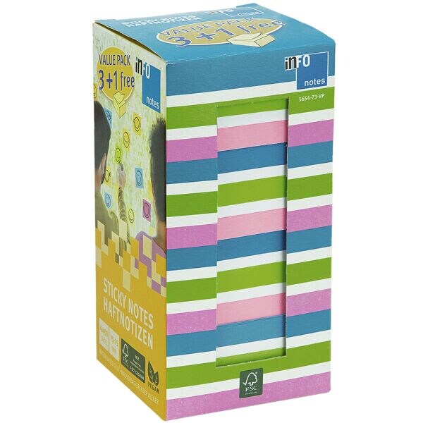 inFo Pak met 4 kubussen herkleefbare notes Brilliant Farbmix 4 x 400 bladen voordeelverpakking