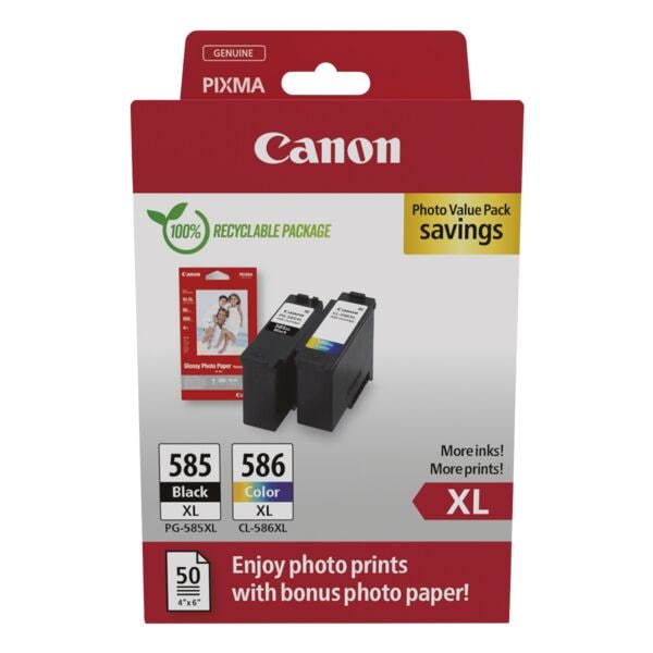 Canon Value pak: inktpatronen PG-585XL & CL-586XL incl. 50 bladen fotopapier 10x15 cm
