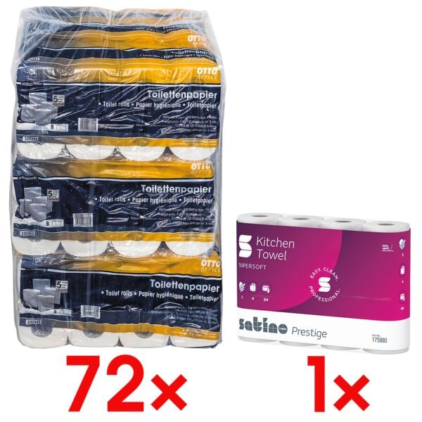 OTTO Office Premium Toiletpapier Premium 4-laags, extra wit - 72 rollen (9 pakken  8 rollen) incl. Keukenrollen 3-laags, 4 rollen