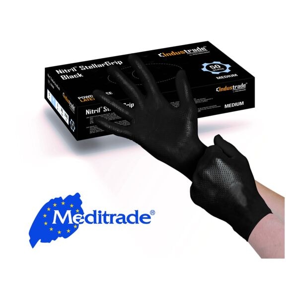 50 MEDITRADE wegwerphandschoenen Nitril® StellarGrip Nitril, Maat M zwart 50 MEDITRADE wegwerphandschoenen Nitril® StellarGrip Nitril, Maat M zwart