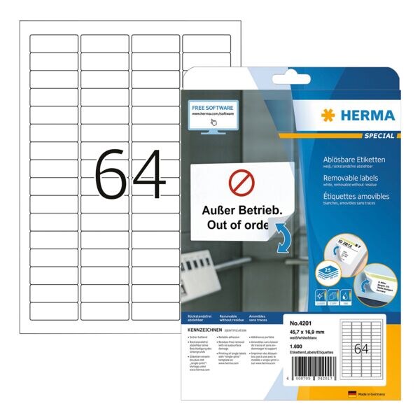 Herma Zichtbare ruiterlabels verwijderbaar wit 45,7x16,9 mm  4201 1600 stuks