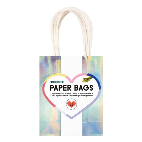 folia Pak met 10 papieren draagtassen Irideszenz maat S