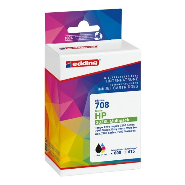 edding Inktpatroon multipack EDD-708 vervangt Hewlett Packards T6N04AE/T6N03AE nr. 303XL