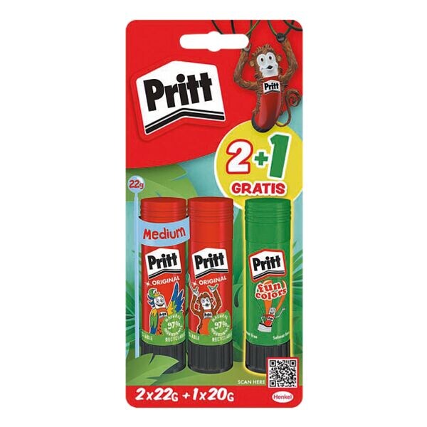 Pritt 2 lijmstiften Original 22 g + 1 lijmstift Fun Colors 20 g